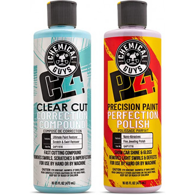 Chemical Guys C4 Clear Cut Correction Compound and P4 Precision Paint Perfection Polish, 473ml